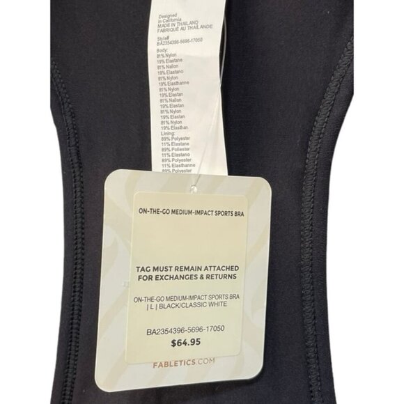 NEW Fabletics On The Go Medium Impact Sports Bra Black White Size Large - Picture 4 of 7